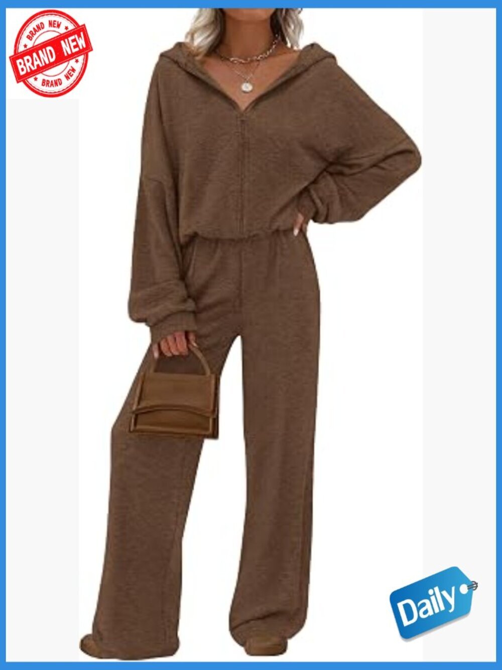 Zip Up Hoodie Wide Leg Lounge Set 2 Piece Travel Outfit